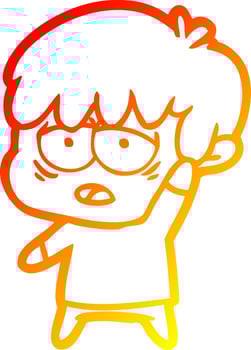 warm gradient line drawing cartoon exhausted boy vector