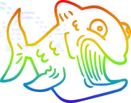 rainbow gradient line drawing funny cartoon fish vector