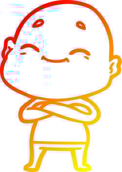 warm gradient line drawing happy cartoon bald man vector
