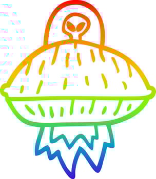rainbow gradient line drawing cartoon alien spaceship vector