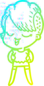cold gradient line drawing happy cartoon girl vector
