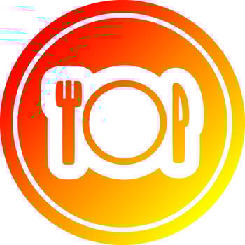 knife fork and plate circular in hot gradient spectrum vector