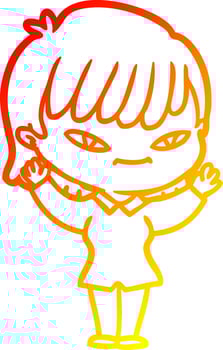 warm gradient line drawing cartoon woman vector
