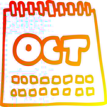 warm gradient line drawing cartoon calendar showing month of october vector
