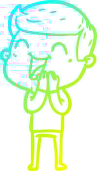 cold gradient line drawing cartoon man laughing vector