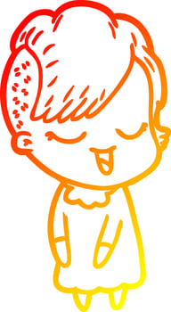 warm gradient line drawing happy cartoon girl vector