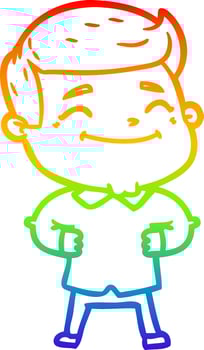 rainbow gradient line drawing happy cartoon man vector