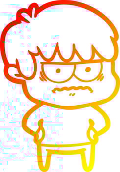 warm gradient line drawing annoyed cartoon boy vector