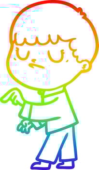 rainbow gradient line drawing cartoon grumpy boy vector