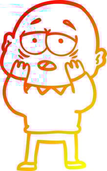 warm gradient line drawing cartoon tired bald man vector