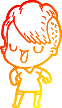 warm gradient line drawing cute cartoon girl with hipster haircut vector
