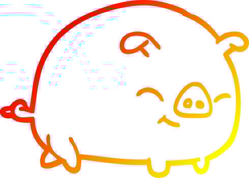 warm gradient line drawing cartoon pig vector