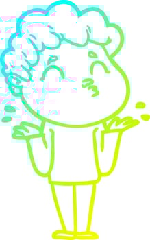 cold gradient line drawing cartoon man shrugging vector
