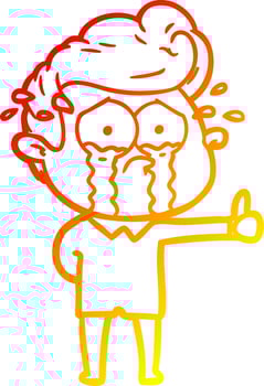 warm gradient line drawing cartoon crying man vector