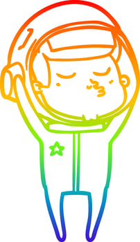 rainbow gradient line drawing cartoon confident astronaut vector