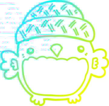 cold gradient line drawing cute cartoon owl in hat vector