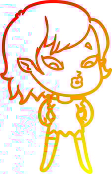 warm gradient line drawing cute cartoon vampire girl vector