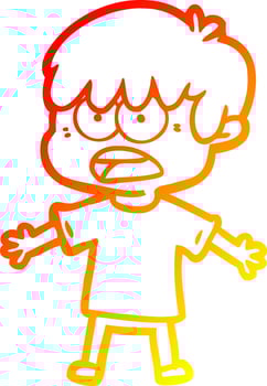 warm gradient line drawing worried cartoon boy vector