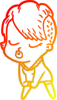 warm gradient line drawing cartoon pretty hipster girl vector