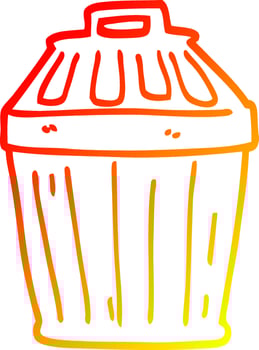 warm gradient line drawing cartoon waste bin vector