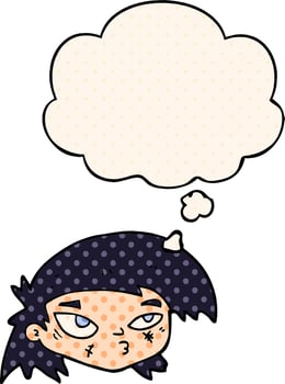 cartoon scratched up face and thought bubble in comic book style vector