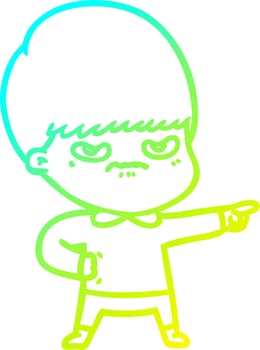 cold gradient line drawing annoyed cartoon boy vector