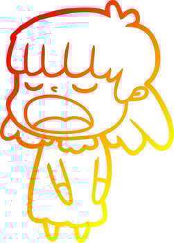 warm gradient line drawing cartoon woman talking loudly vector