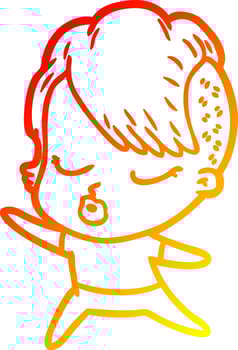 warm gradient line drawing cartoon pretty hipster girl vector