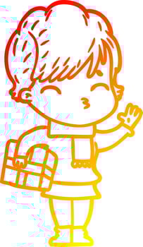 warm gradient line drawing cartoon woman thinking vector