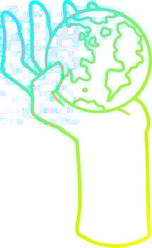 cold gradient line drawing cartoon hand holding whole earth vector