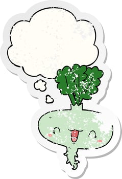 cartoon turnip and thought bubble as a distressed worn sticker vector