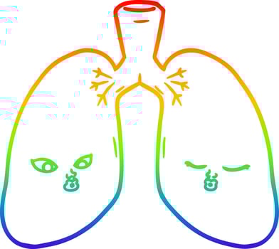 rainbow gradient line drawing cartoon lungs vector
