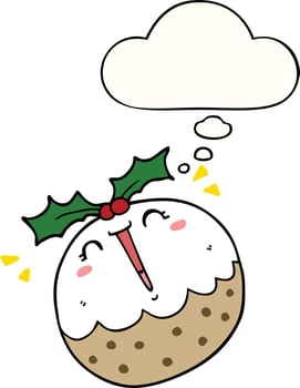 cute cartoon christmas pudding and thought bubble vector