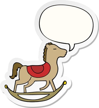 cartoon rocking horse and speech bubble sticker vector