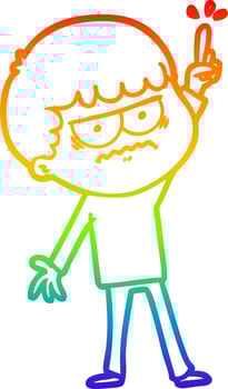 rainbow gradient line drawing cartoon annoyed man vector