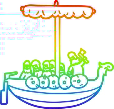rainbow gradient line drawing cartoon vikings sailing vector