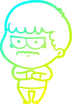 cold gradient line drawing cartoon annoyed man vector