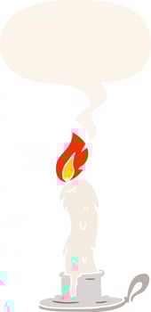 cartoon spooky old candle and speech bubble in retro style vector