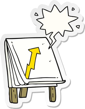 cartoon business chart and arrow and speech bubble sticker vector