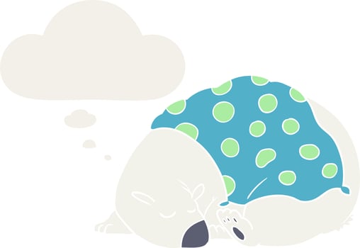 cartoon polar bear sleeping and thought bubble in retro style vector
