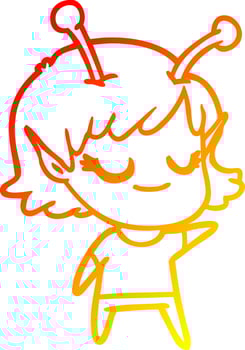 warm gradient line drawing smiling alien girl cartoon vector