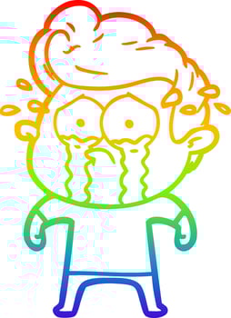 rainbow gradient line drawing cartoon crying man vector