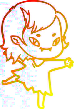 warm gradient line drawing cartoon friendly vampire girl vector