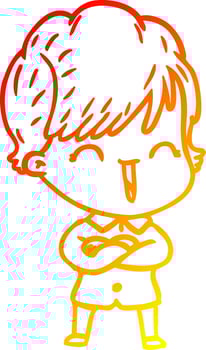 warm gradient line drawing cartoon laughing woman vector