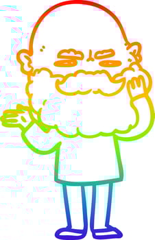 rainbow gradient line drawing cartoon man with beard frowning vector