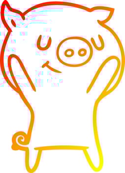 warm gradient line drawing happy cartoon pig vector