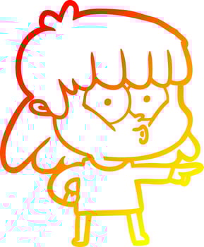 warm gradient line drawing cartoon whistling girl vector