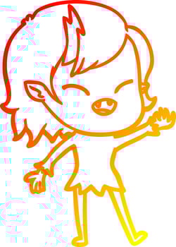 warm gradient line drawing cartoon laughing vampire girl vector