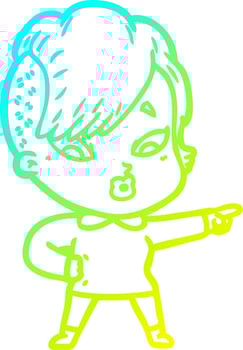 cold gradient line drawing cartoon surprised girl pointing vector