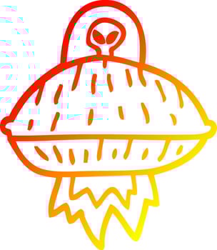warm gradient line drawing cartoon alien spaceship vector